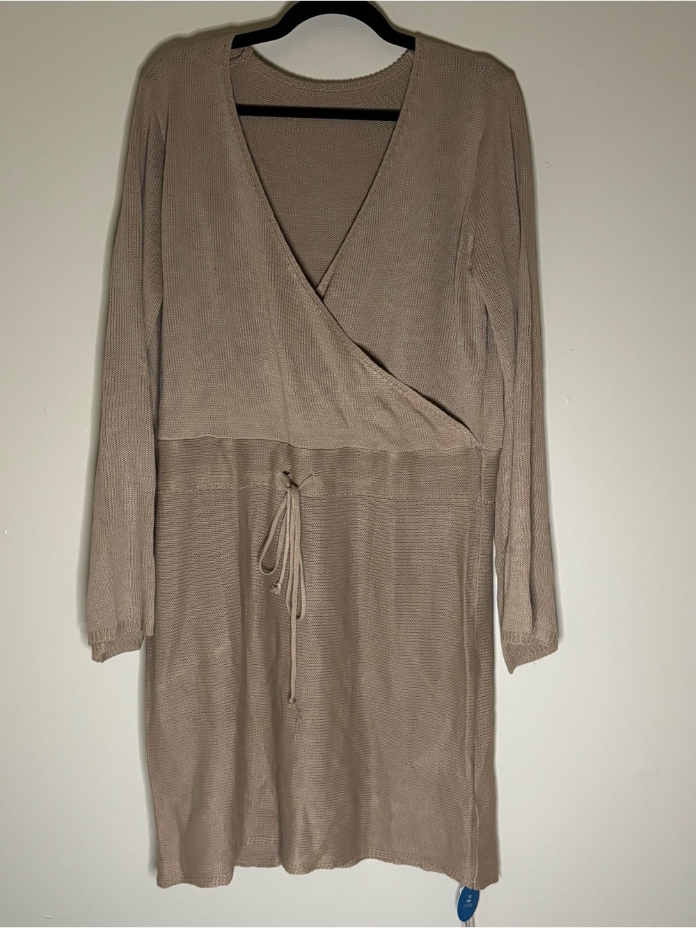 Cupshe Tie-Waist Long Sleeve Wrap Dress in Taupe Size L